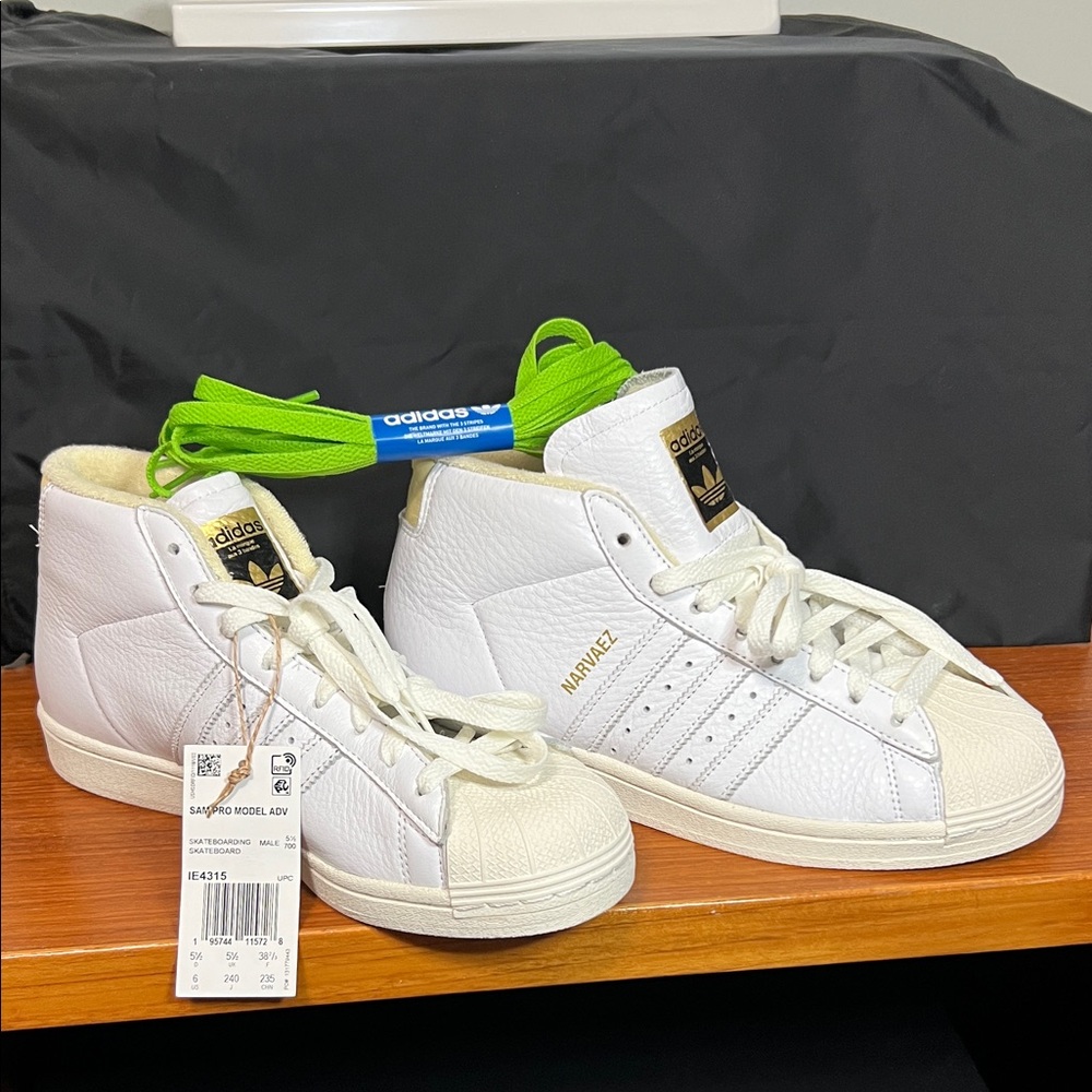 Adidas Narvaez White and Green High-Top Sneakers